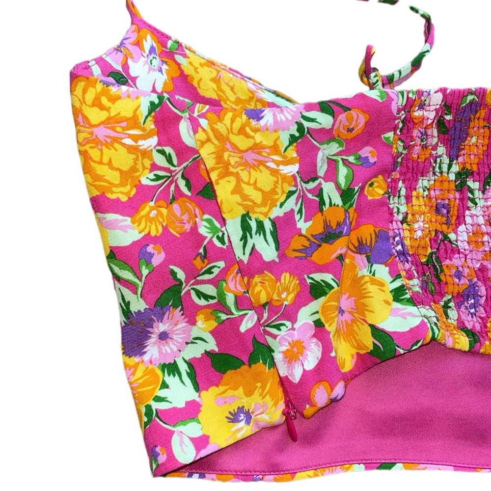 Zara Floral Pink Orange Underwire Crop Top - L - Picture 6 of 7